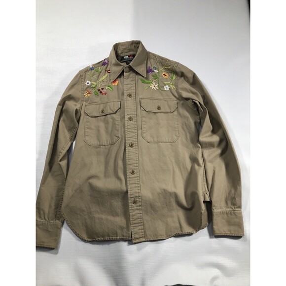 Vintage RLX Ralph Lauren Button Down Shirt Embroidered floral woman's Size 6 - Picture 1 of 10